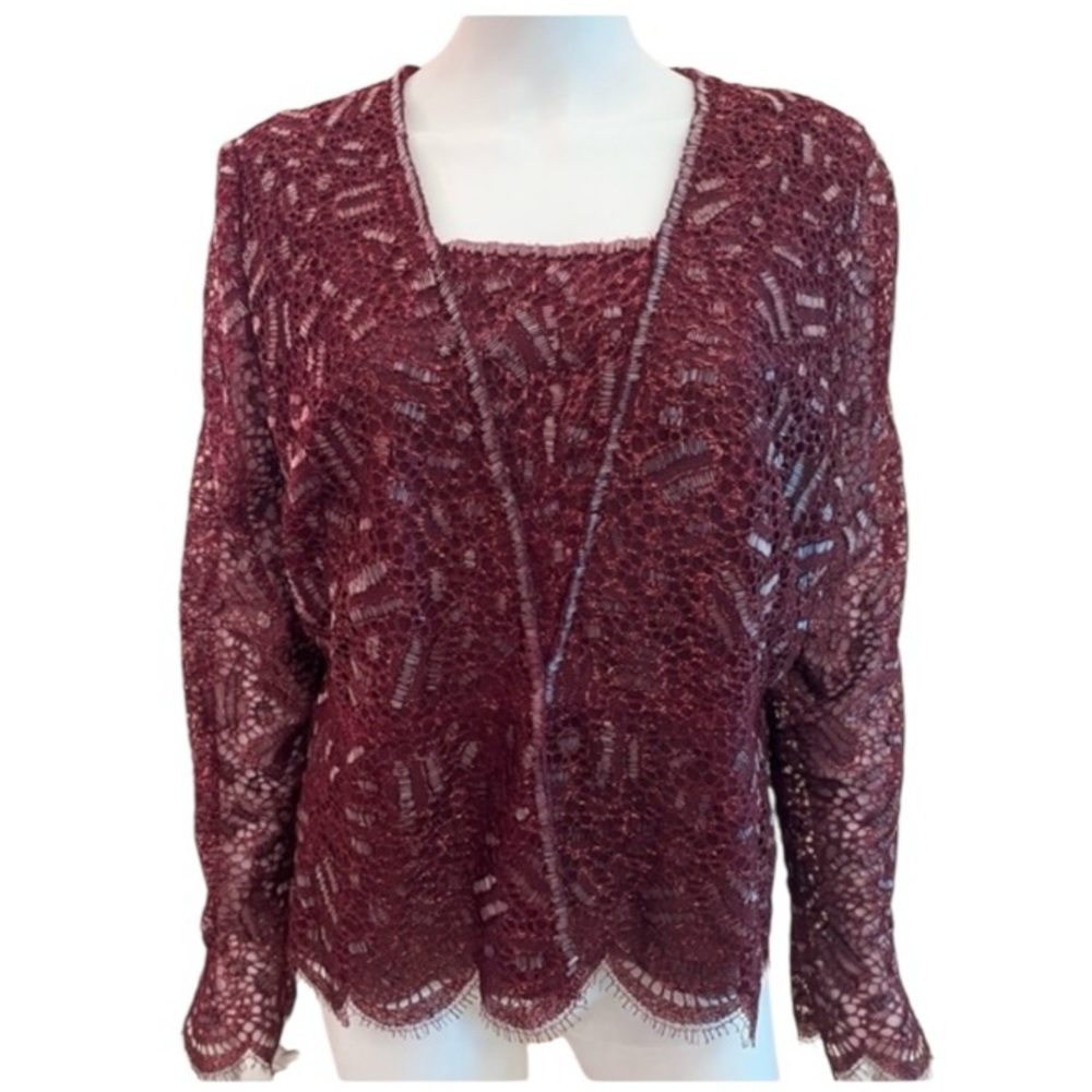 VTG LIANCARLO Red Beaded Lace Evening Cocktail Party Top 14